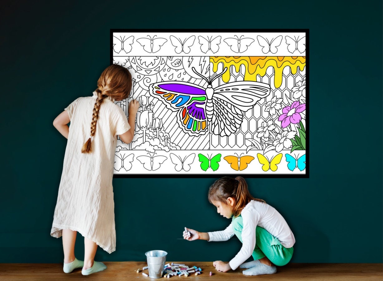 Large Butterfly Coloring Page, Butterfly Coloring sheet, Jumbo Coloring book pages, Butterfly themed Giant Coloring Poster, Garden Coloring