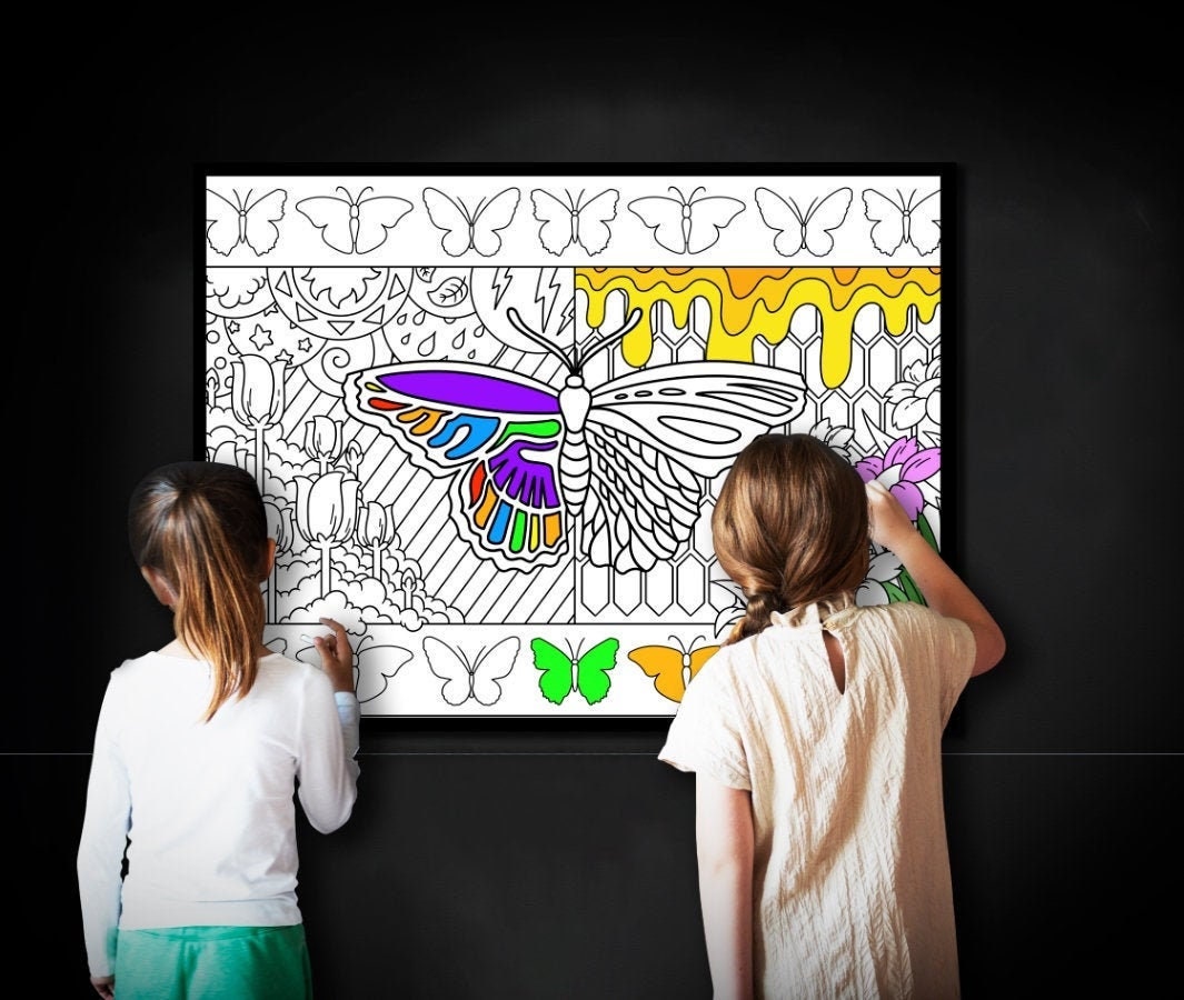 Large Butterfly Coloring Page, Butterfly Coloring sheet, Jumbo Coloring book pages, Butterfly themed Giant Coloring Poster, Garden Coloring