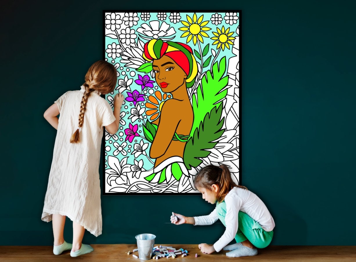 Natural African Queen Large Coloring Page, Natural Hair Coloring sheet, Jumbo Coloring book pages, Giant Coloring Poster