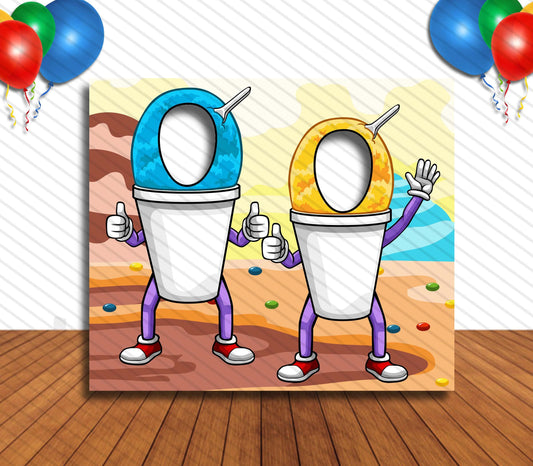 Water Ice Face Cutout, Hole in Face, Party Selfie  Photo Prop, Shaved Ice Party Decoration