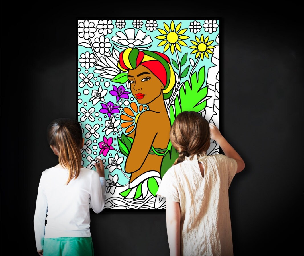 Natural African Queen Large Coloring Page, Natural Hair Coloring sheet, Jumbo Coloring book pages, Giant Coloring Poster