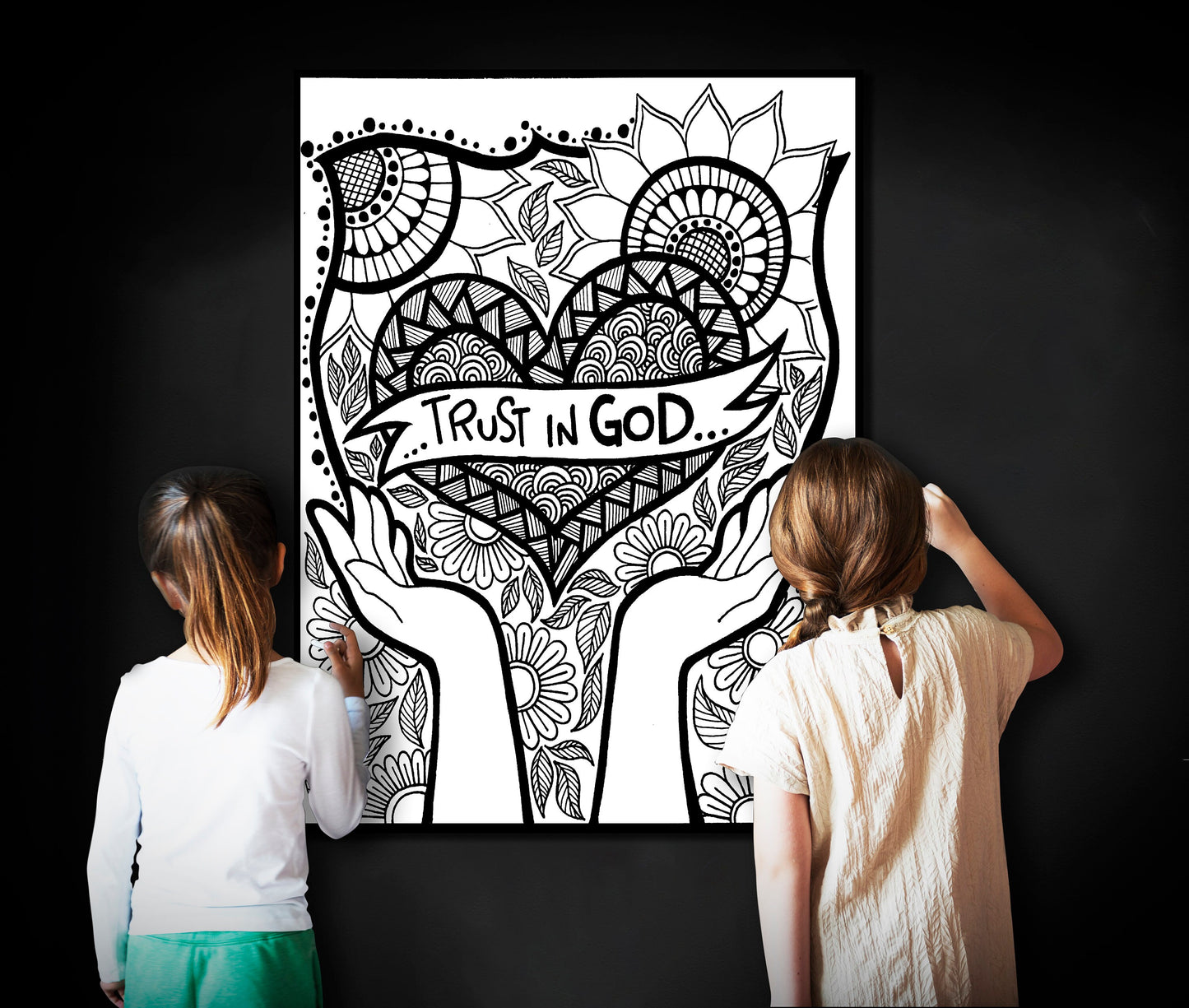 Trust in God, Abstract Large Coloring Page, Abstract Coloring sheet, Jumbo Coloring book pages, Christian themed Giant Coloring Poster