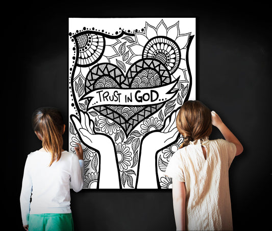 Trust in God, Abstract Large Coloring Page, Abstract Coloring sheet, Jumbo Coloring book pages, Christian themed Giant Coloring Poster