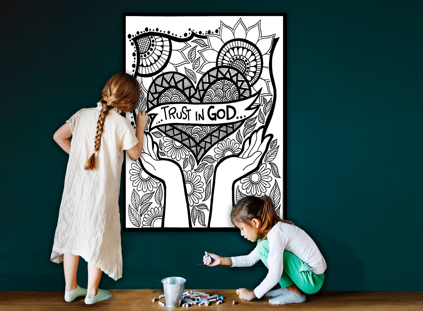 Trust in God, Abstract Large Coloring Page, Abstract Coloring sheet, Jumbo Coloring book pages, Christian themed Giant Coloring Poster