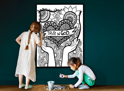 Trust in God, Abstract Large Coloring Page, Abstract Coloring sheet, Jumbo Coloring book pages, Christian themed Giant Coloring Poster