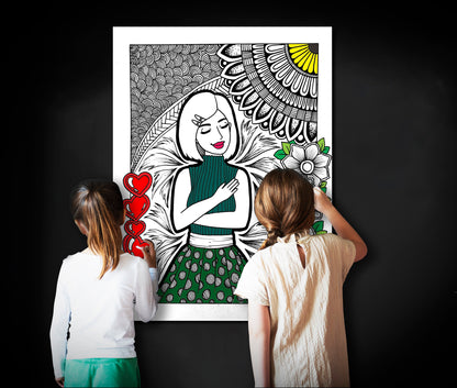 Self Love, Self Care Coloring Page, Large Coloring Sheet, Giant Coloring Poster, Poster Print, Wall Decor