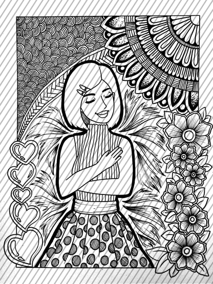 Self Love, Self Care Coloring Page, Large Coloring Sheet, Giant Coloring Poster, Poster Print, Wall Decor