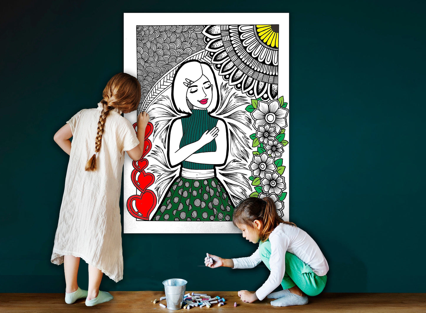 Self Love, Self Care Coloring Page, Large Coloring Sheet, Giant Coloring Poster, Poster Print, Wall Decor