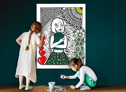 Self Love, Self Care Coloring Page, Large Coloring Sheet, Giant Coloring Poster, Poster Print, Wall Decor
