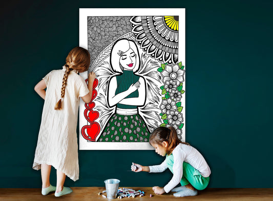 Self Love, Self Care Coloring Page, Large Coloring Sheet, Giant Coloring Poster, Poster Print, Wall Decor