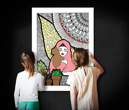 Self Care With Pet, Self Care Coloring Page, Large Coloring Sheet, Giant Coloring Poster, Poster Print, Wall Decor