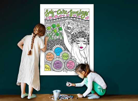 Self Care Sunday, Self Love Coloring Page, Large Coloring Sheet, Giant Coloring Poster, Poster Print, Wall Decor