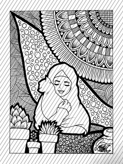 Self Care With Pet, Self Care Coloring Page, Large Coloring Sheet, Giant Coloring Poster, Poster Print, Wall Decor
