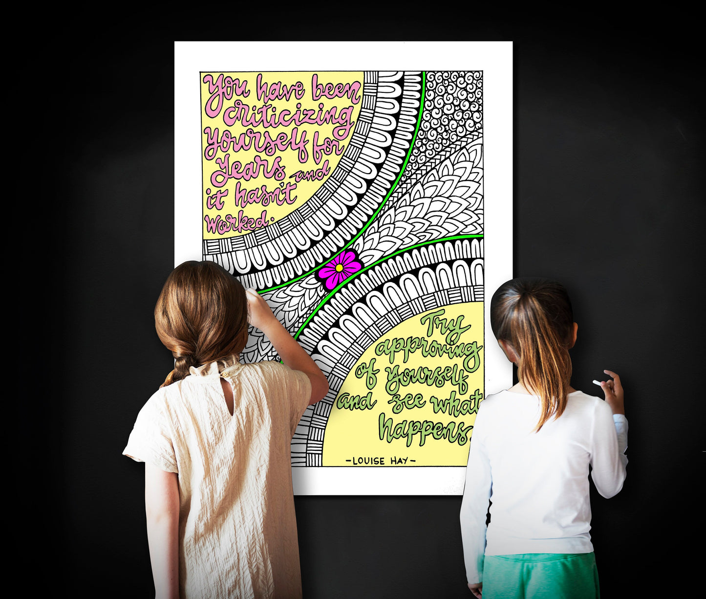Try Approving Of Yourself, Louise Hay Quote Coloring Page, Large Coloring Sheet, Giant Coloring Poster, Poster Print, Wall Decor