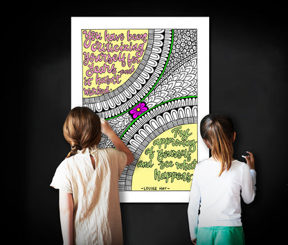 Try Approving Of Yourself, Louise Hay Quote Coloring Page, Large Coloring Sheet, Giant Coloring Poster, Poster Print, Wall Decor