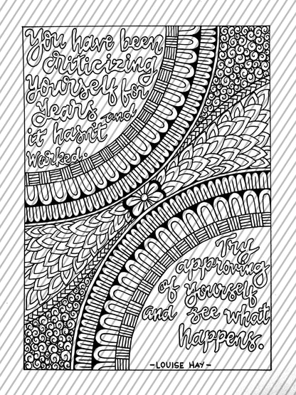 Try Approving Of Yourself, Louise Hay Quote Coloring Page, Large Coloring Sheet, Giant Coloring Poster, Poster Print, Wall Decor