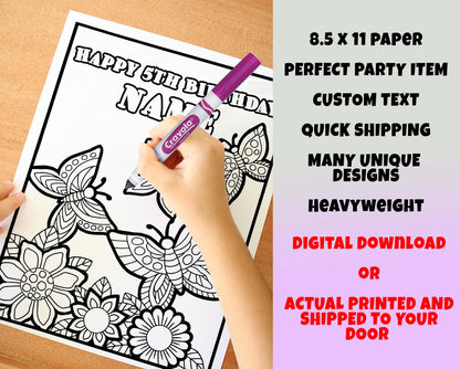 Butterflies Happy Birthday Coloring pages, Custom, Personalized Party Decor
