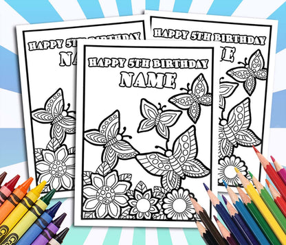 Butterflies Happy Birthday Coloring pages, Custom, Personalized Party Decor