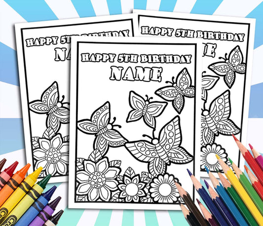 Butterflies Happy Birthday Coloring pages, Custom, Personalized Party Decor