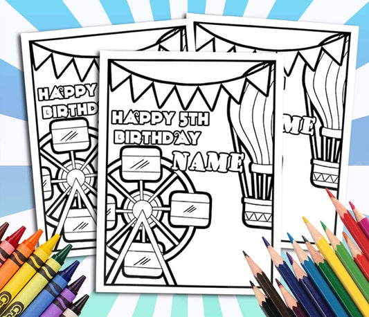 Carnival Happy Birthday Coloring pages, Custom, Personalized Party Decor