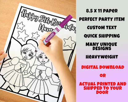 Fairies Happy Birthday Coloring pages, Custom, Personalized Party Decor
