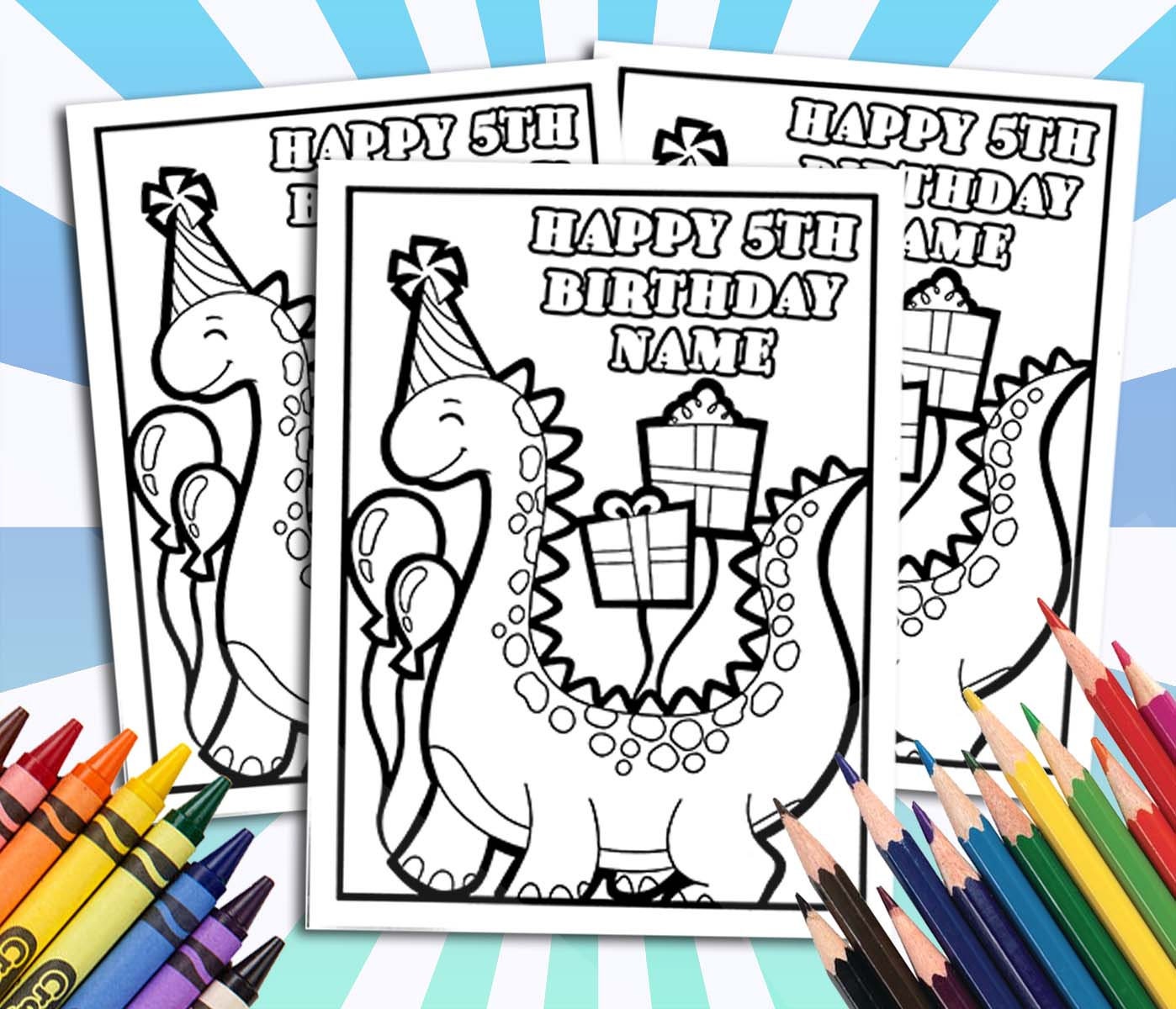 Dinosaur Happy Birthday Coloring pages, Custom, Personalized Party Decor