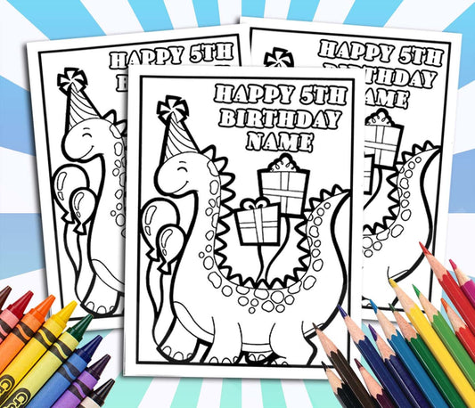 Dinosaur Happy Birthday Coloring pages, Custom, Personalized Party Decor