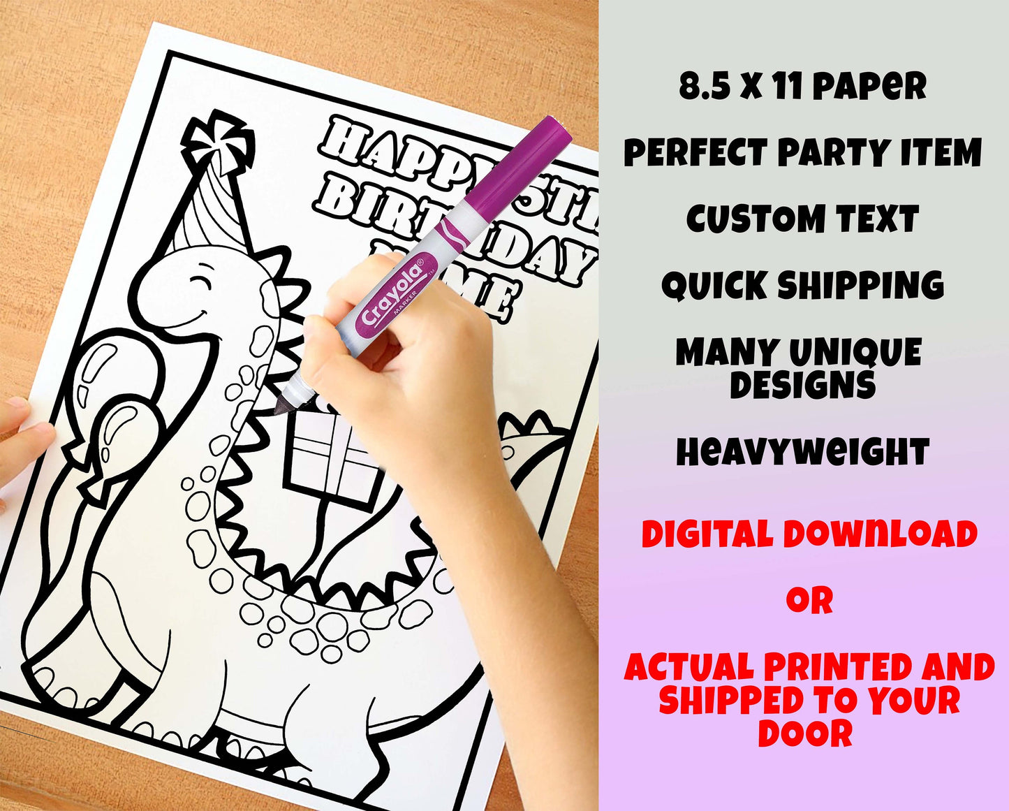 Dinosaur Happy Birthday Coloring pages, Custom, Personalized Party Decor