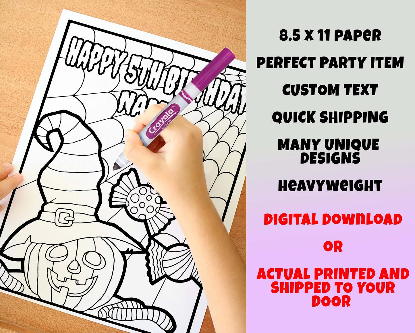 Halloween Happy Birthday Coloring pages, Custom, Personalized Party Decor