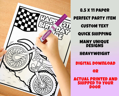 Motocross Bikes Happy Birthday Coloring pages, Custom, Personalized Party Decor