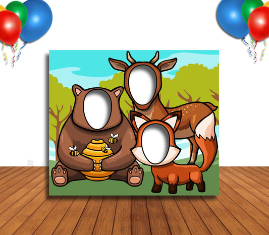 Bear Deer and Fox Face Cutout, Hole in Face, Party Selfie  Photo Prop, Forest Lumberjack Decoration