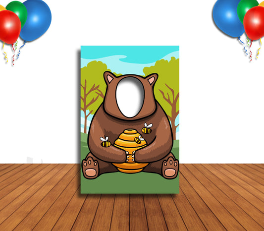 Bear with Honey, Hole in Face, Party Selfie  Photo Prop, Farm Animal Birthday Decoration