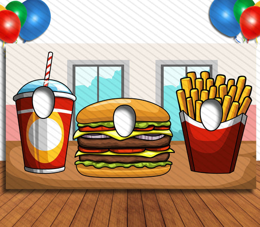 Burger and Fries Cutout, Hole in Face, Party Selfie  Photo Prop, Junk Food Theme Decoration