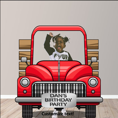 Red Truck Photo Prop, Birthday Party DIY, Personalized, Customized, Photo booth Selfie Frame