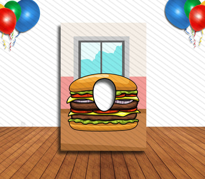 Burger Cutout, Hole in Face, Party Selfie Photo Booth Prop, Junk Food Theme Birthday