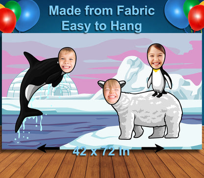 Arctic Animal Theme Cutout, Hole in Face, Party Selfie Photo Booth Prop, Winter Wonderland Birthday