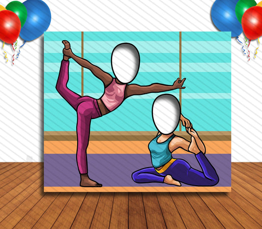 Yoga Theme Cutout, Hole in Face, Party Selfie Photo Booth Prop, Yoga Celebration