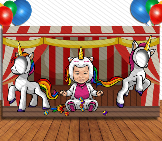 Unicorn Theme, Baby Birthday, Custom Artwork, Hole in Face, Party Selfie  Photo Prop, Party Decoration