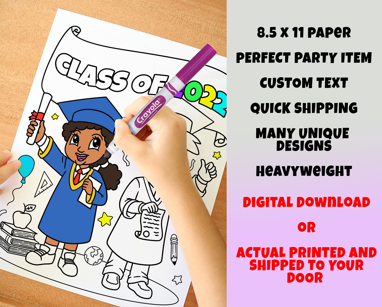 Graduation, Class of 2023, Coloring pages, Custom, Personalized Party Decor