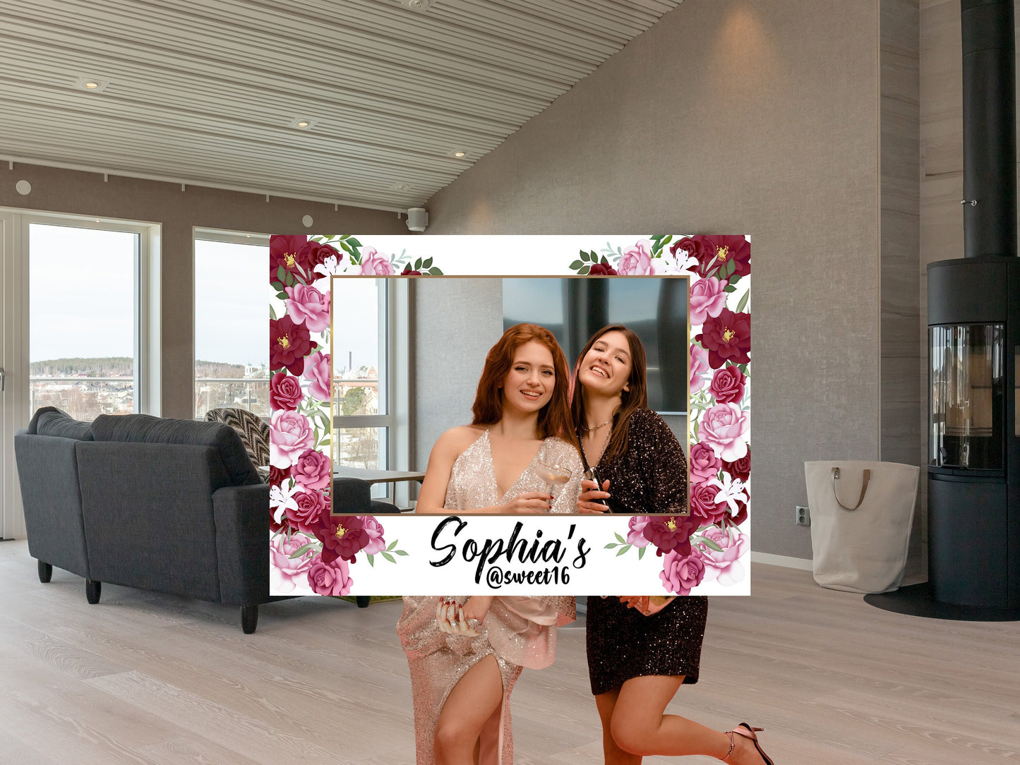 Rose Themed Party Photo Frame, DIY Floral Theme Party, Personalized/Customized Photo booth Selfie Frame