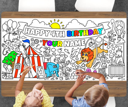 Circus Coloring Page, Custom Carnival Birthday Sheet, Jumbo Coloring Book Pages, Personalized Theme Giant Coloring Poster