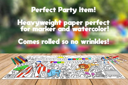 Circus Coloring Page, Custom Carnival Birthday Sheet, Jumbo Coloring Book Pages, Personalized Theme Giant Coloring Poster