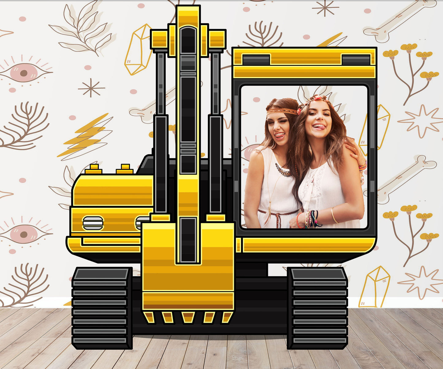 Excavator Photo Prop, Car Theme Party DIY Party Prop, Photo Booth Selfie Frame