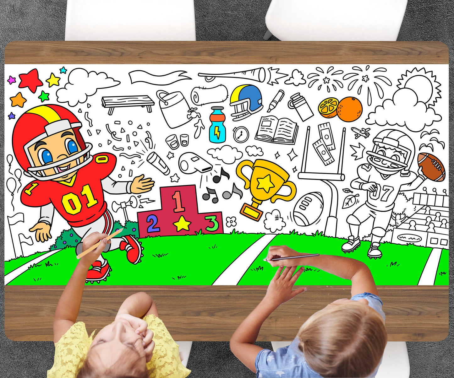 Football Coloring Page, Custom Super Bowl Birthday Sheet, Jumbo Coloring Book Pages, Personalized Theme Giant Coloring Poster