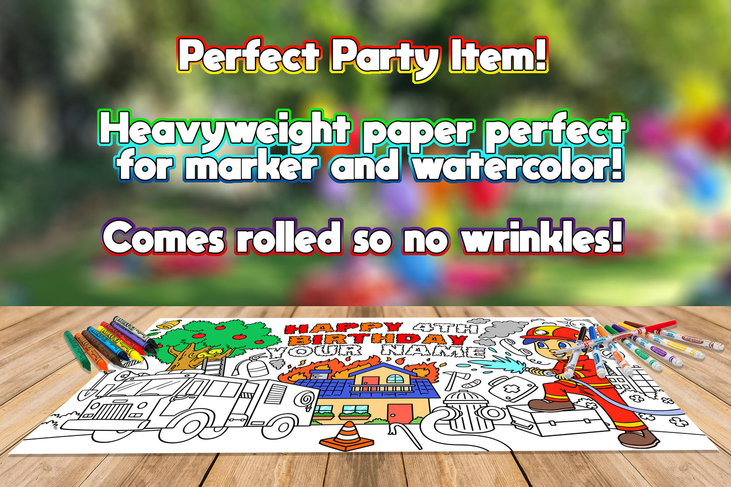 Fireman Coloring Page, Custom Fireman Sam Birthday Sheet, Jumbo Coloring Book Pages, Personalized Theme Giant Coloring Poster