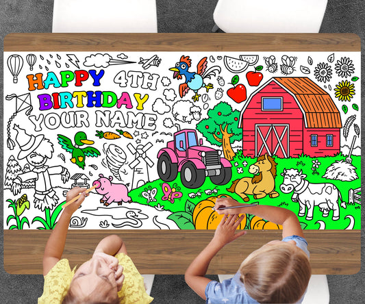 Barnyard Coloring Page, Custom Farm Theme Birthday Sheet, Jumbo Coloring Book Pages, Personalized Theme Giant Coloring Poster