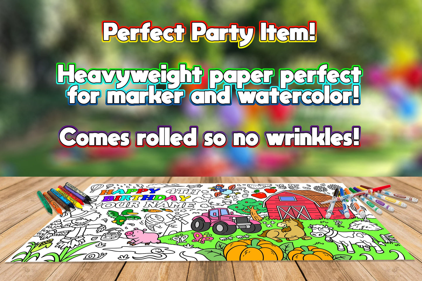 Barnyard Coloring Page, Custom Farm Theme Birthday Sheet, Jumbo Coloring Book Pages, Personalized Theme Giant Coloring Poster