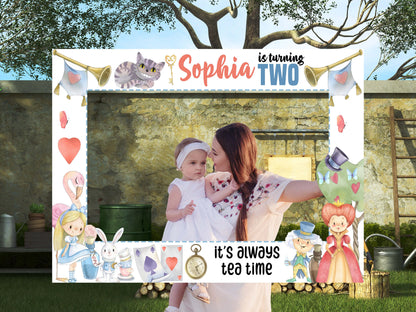 Alice In Wonderland Party Photo Frame, DIY Tea Birthday Party, Personalized/Customized Photo booth Selfie Frame