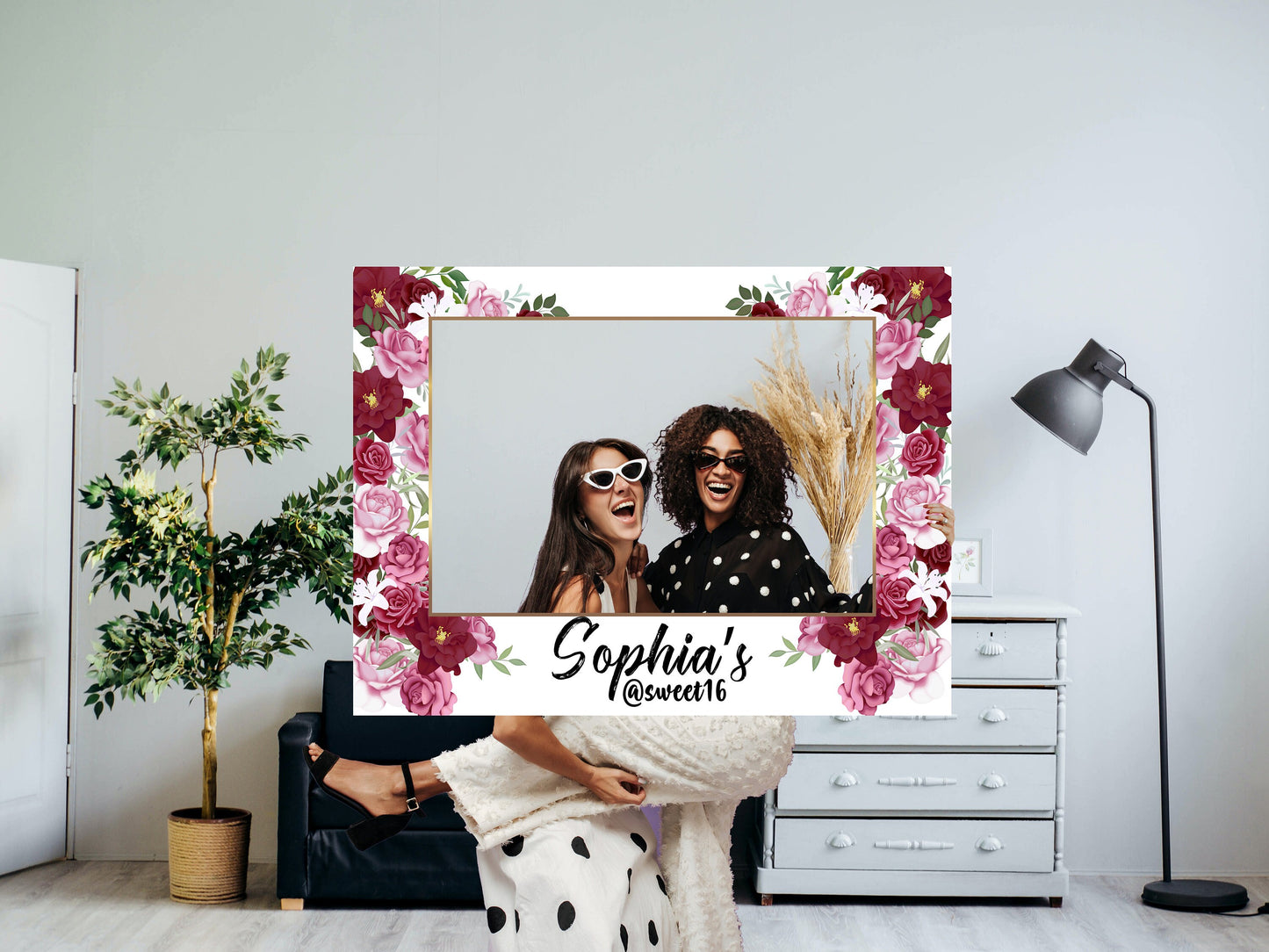 Rose Themed Party Photo Frame, DIY Floral Theme Party, Personalized/Customized Photo booth Selfie Frame