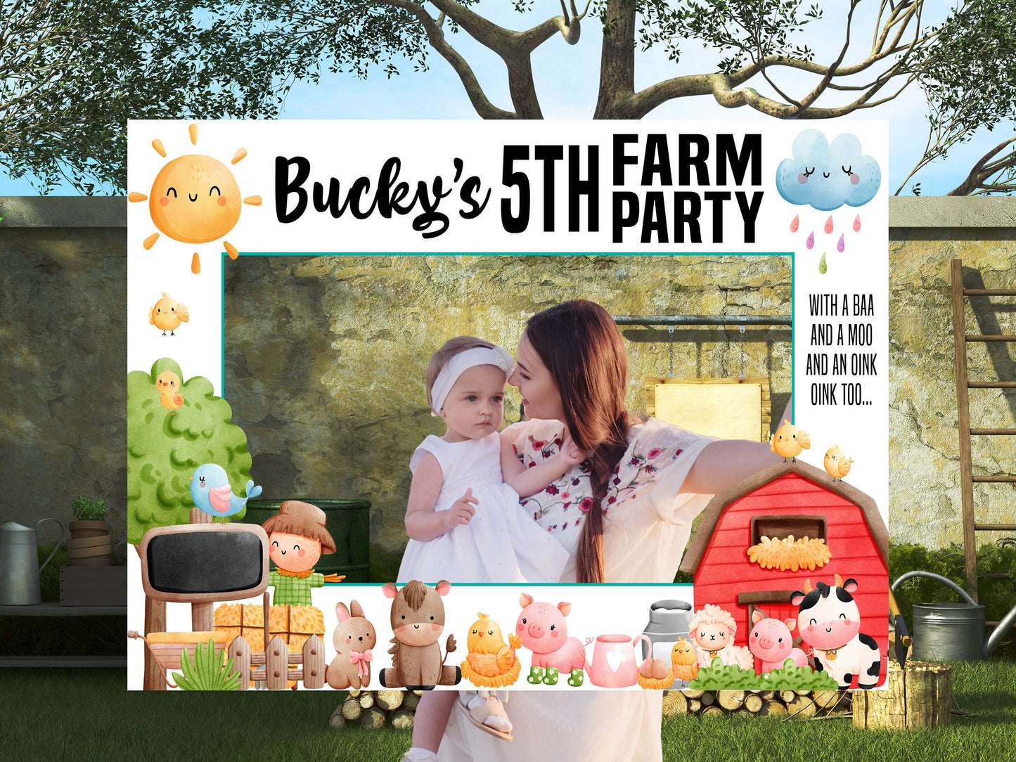 Farm Party Photo Frame, DIY Animal Theme Party, Personalized Photo booth Selfie Frame
